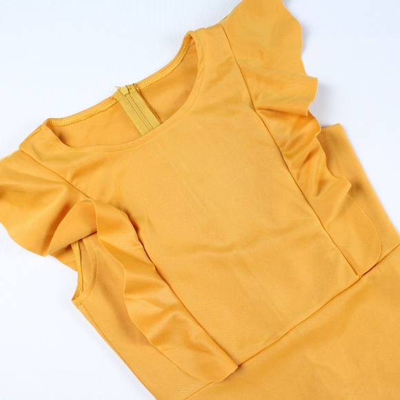 Ruffle Hem Ginger Yellow Mermaid Bodycon Dress - Picture 8 of 8